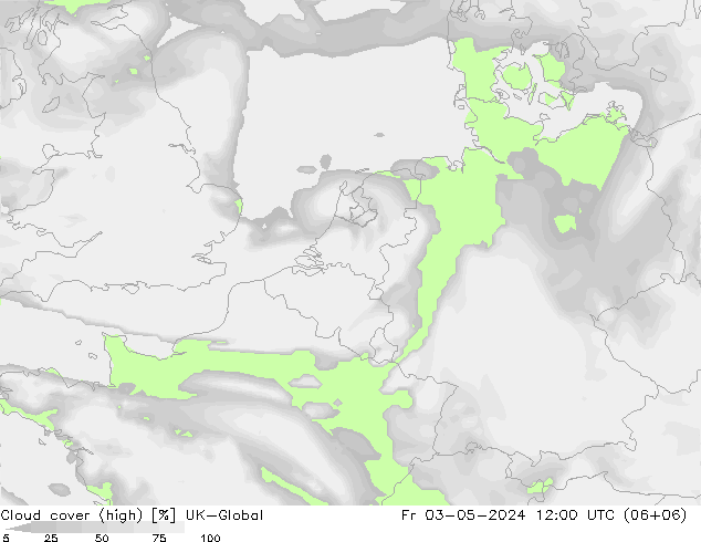 Cloud cover (high) UK-Global Fr 03.05.2024 12 UTC