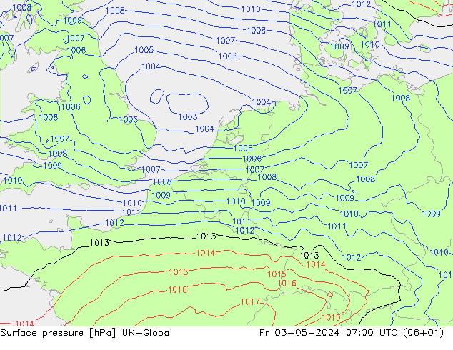 Surface pressure UK-Global Fr 03.05.2024 07 UTC