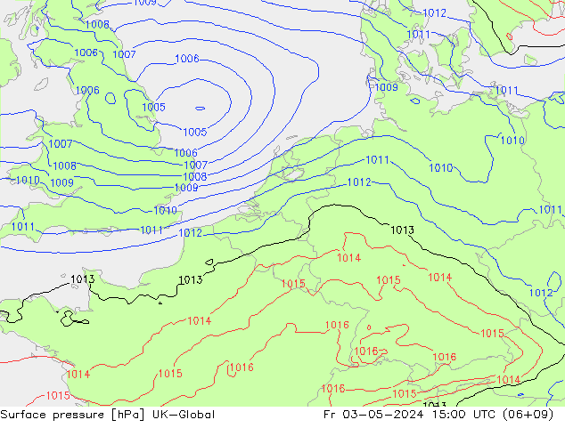 Surface pressure UK-Global Fr 03.05.2024 15 UTC