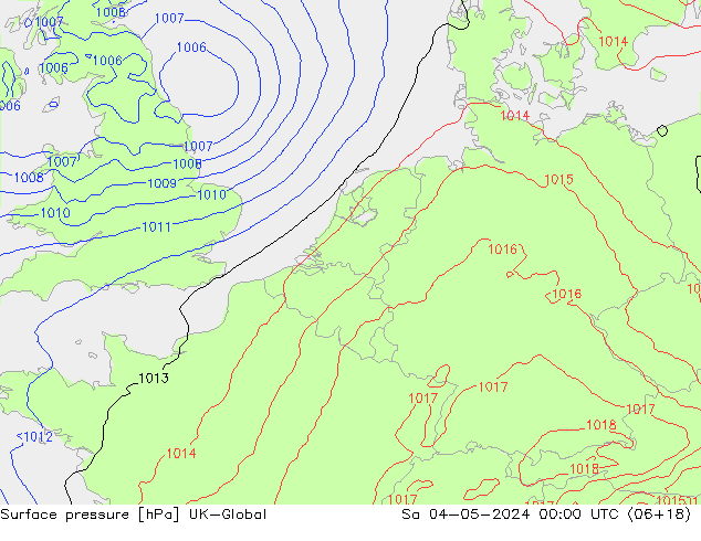 Atmosférický tlak UK-Global So 04.05.2024 00 UTC