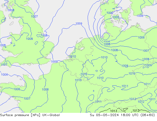 Pressione al suolo UK-Global dom 05.05.2024 18 UTC