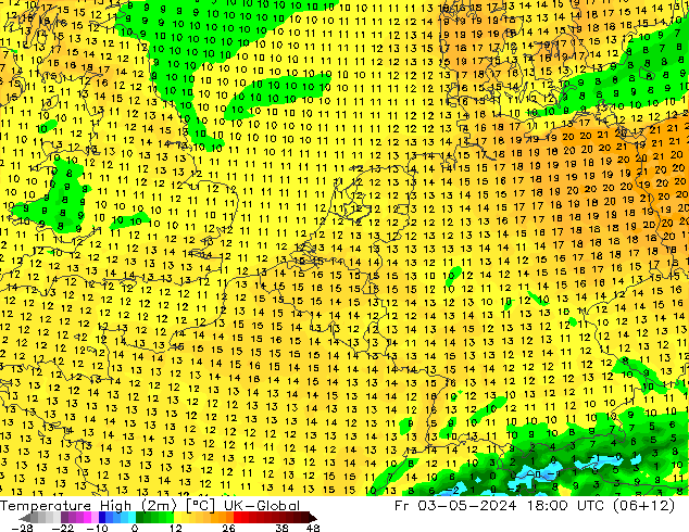 Höchstwerte (2m) UK-Global Fr 03.05.2024 18 UTC