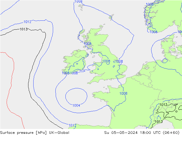 Presión superficial UK-Global dom 05.05.2024 18 UTC