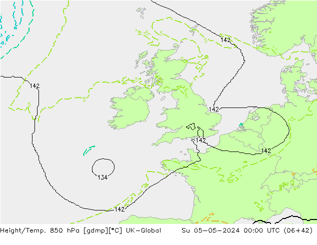 Height/Temp. 850 hPa UK-Global Dom 05.05.2024 00 UTC