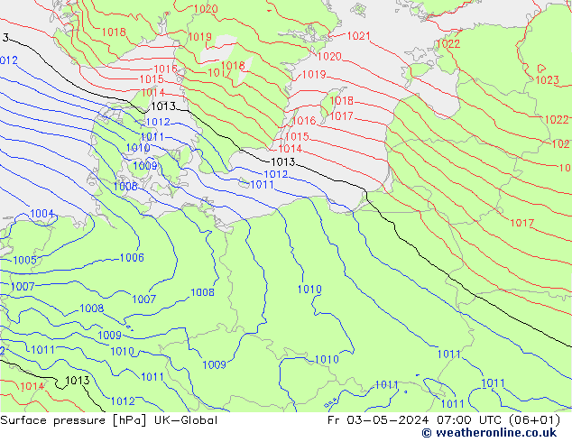 Surface pressure UK-Global Fr 03.05.2024 07 UTC