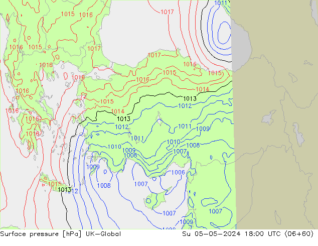 Presión superficial UK-Global dom 05.05.2024 18 UTC