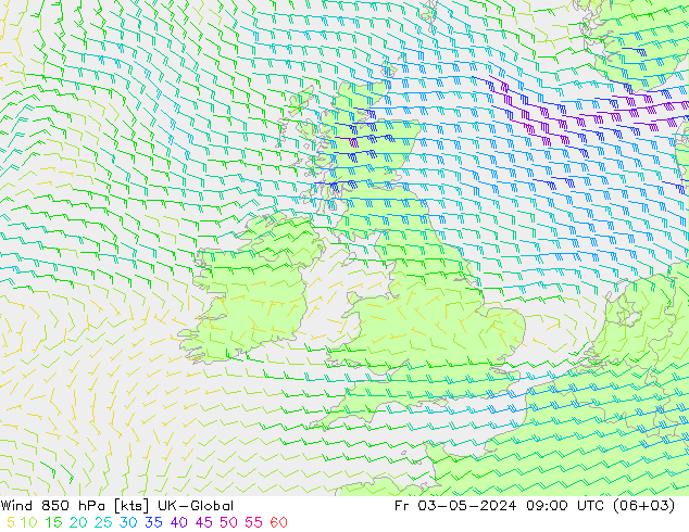 wiatr 850 hPa UK-Global pt. 03.05.2024 09 UTC