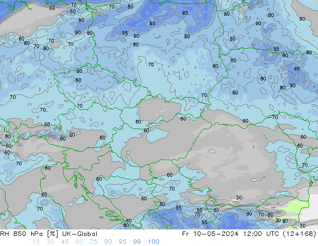 RH 850 гПа UK-Global пт 10.05.2024 12 UTC