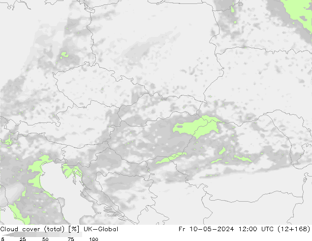 Cloud cover (total) UK-Global Pá 10.05.2024 12 UTC