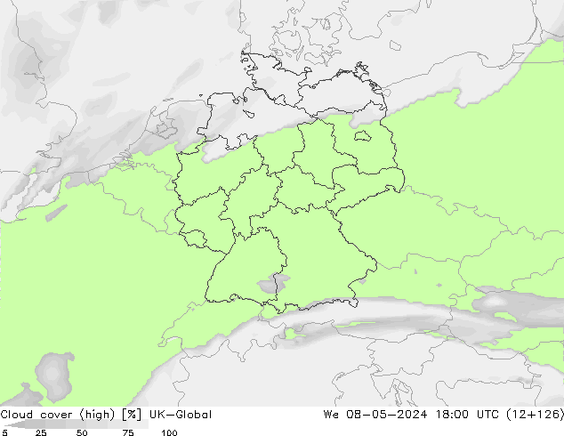 Cloud cover (high) UK-Global We 08.05.2024 18 UTC