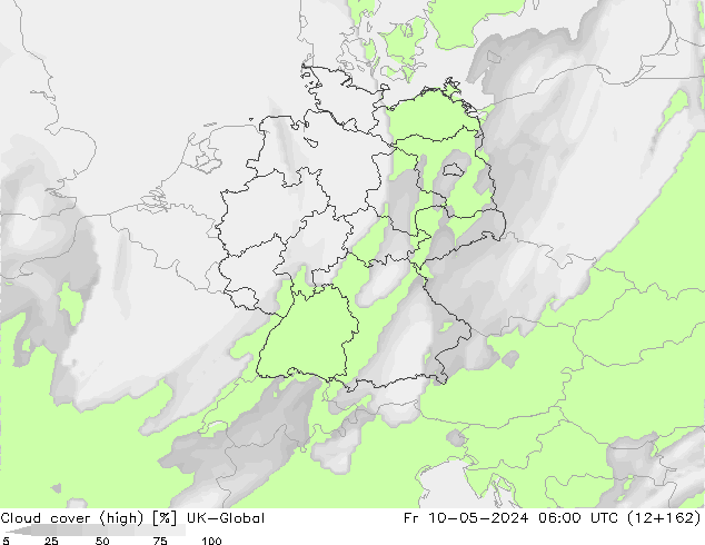 Cloud cover (high) UK-Global Fr 10.05.2024 06 UTC