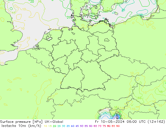 Eşrüzgar Hızları (km/sa) UK-Global Cu 10.05.2024 06 UTC