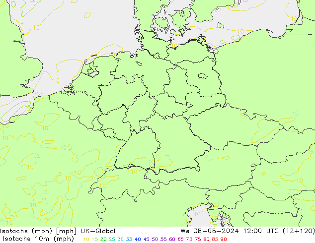 Izotacha (mph) UK-Global śro. 08.05.2024 12 UTC