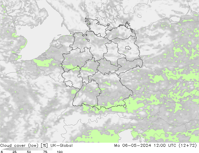 zachmurzenie (niskie) UK-Global pon. 06.05.2024 12 UTC