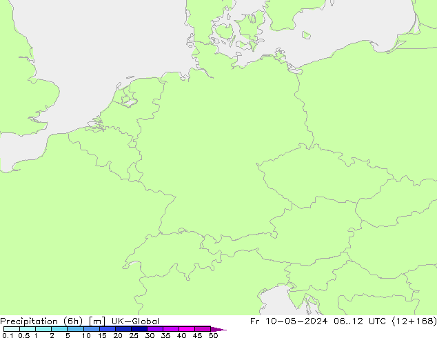Precipitation (6h) UK-Global Fr 10.05.2024 12 UTC