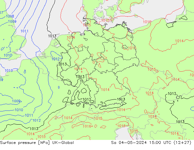 Pressione al suolo UK-Global sab 04.05.2024 15 UTC