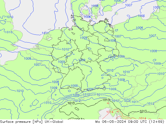pression de l'air UK-Global lun 06.05.2024 09 UTC