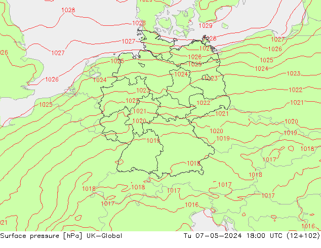 pressão do solo UK-Global Ter 07.05.2024 18 UTC