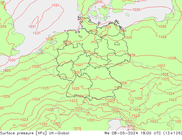 Surface pressure UK-Global We 08.05.2024 18 UTC