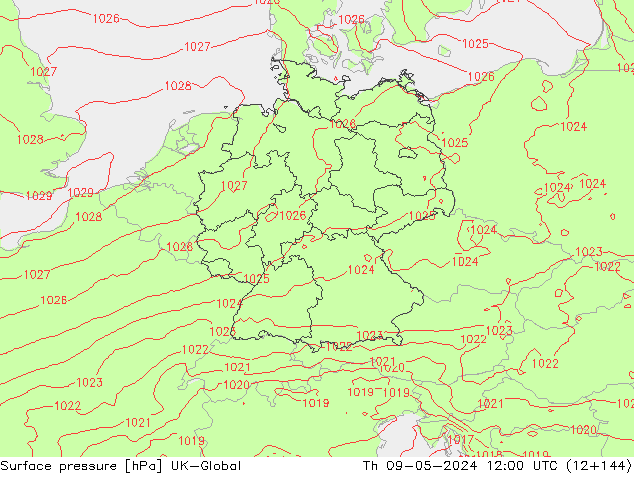 Surface pressure UK-Global Th 09.05.2024 12 UTC