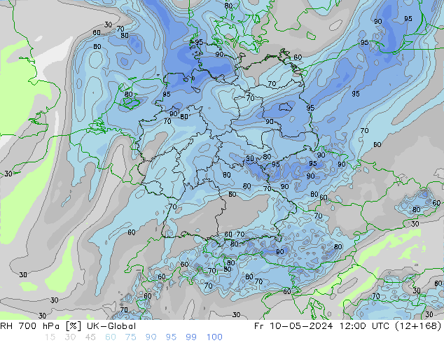 Humidité rel. 700 hPa UK-Global ven 10.05.2024 12 UTC