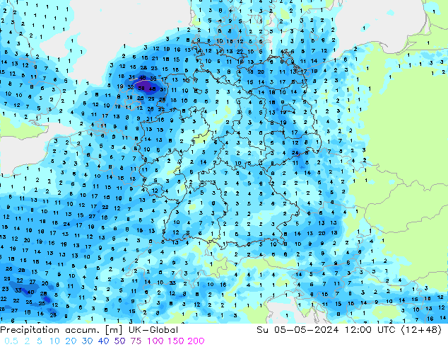 Précipitation accum. UK-Global dim 05.05.2024 12 UTC