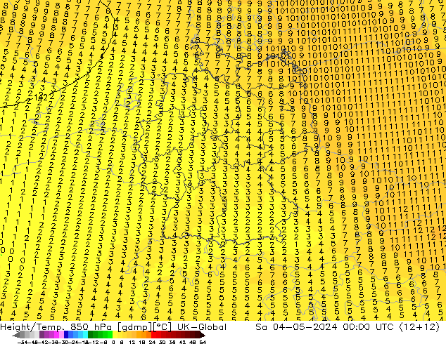 Height/Temp. 850 hPa UK-Global sab 04.05.2024 00 UTC