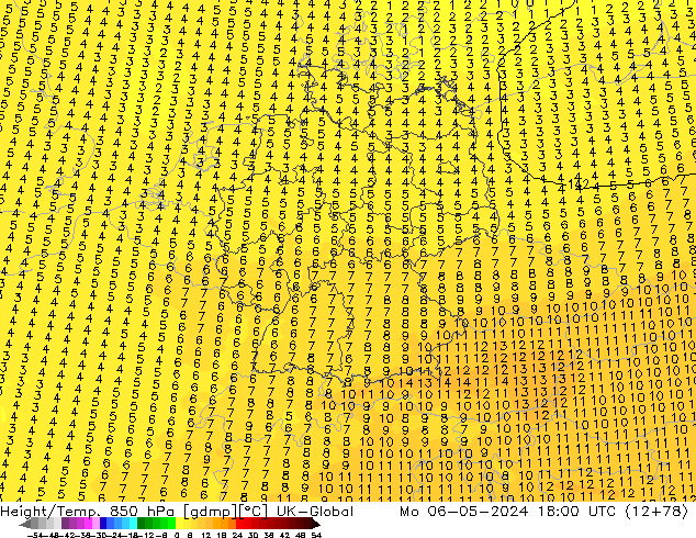 Height/Temp. 850 гПа UK-Global пн 06.05.2024 18 UTC