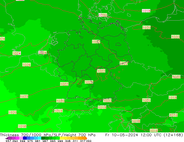 Thck 700-1000 hPa UK-Global  10.05.2024 12 UTC