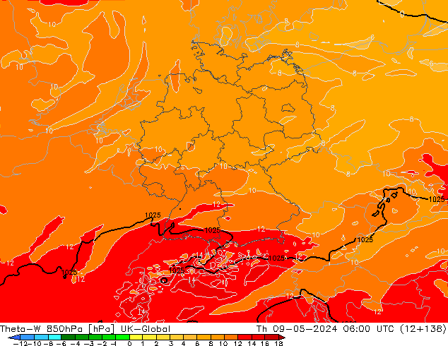 Theta-W 850hPa UK-Global Qui 09.05.2024 06 UTC
