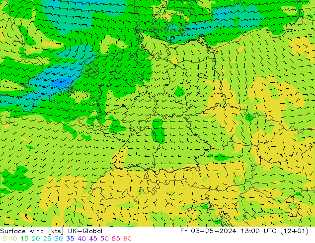 风 10 米 UK-Global 星期五 03.05.2024 13 UTC