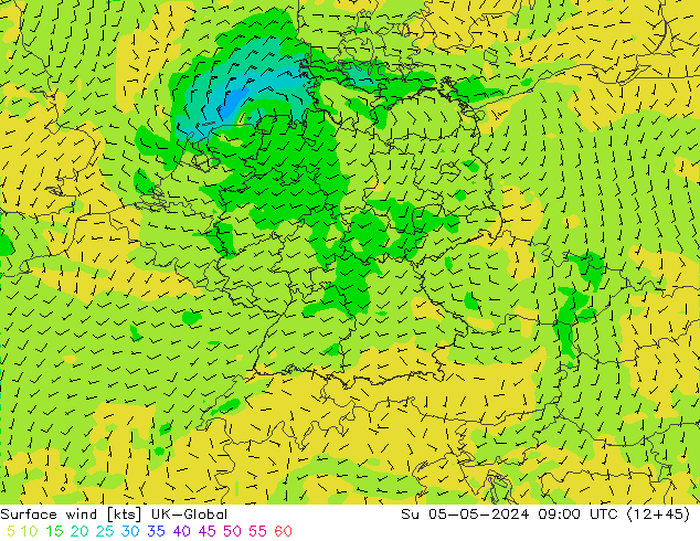 Rüzgar 10 m UK-Global Paz 05.05.2024 09 UTC