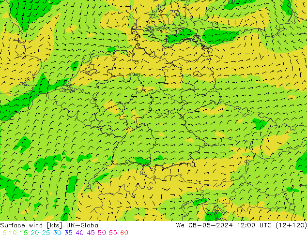 Surface wind UK-Global We 08.05.2024 12 UTC