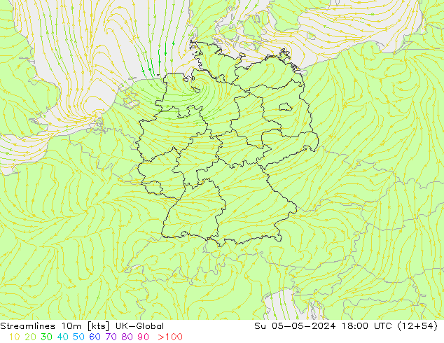 Streamlines 10m UK-Global Su 05.05.2024 18 UTC