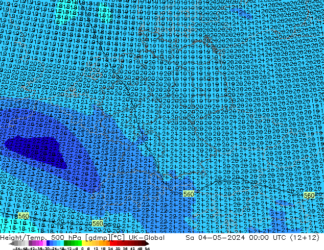 Height/Temp. 500 hPa UK-Global 星期六 04.05.2024 00 UTC