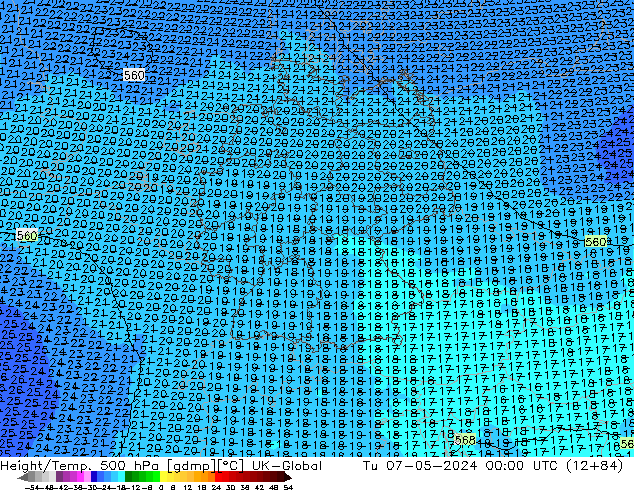 Geop./Temp. 500 hPa UK-Global mar 07.05.2024 00 UTC