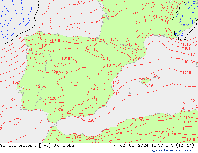 Surface pressure UK-Global Fr 03.05.2024 13 UTC