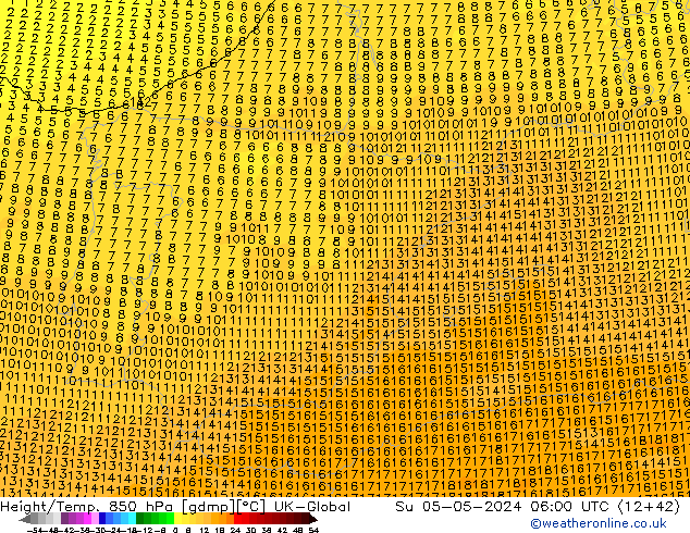 Height/Temp. 850 hPa UK-Global Su 05.05.2024 06 UTC