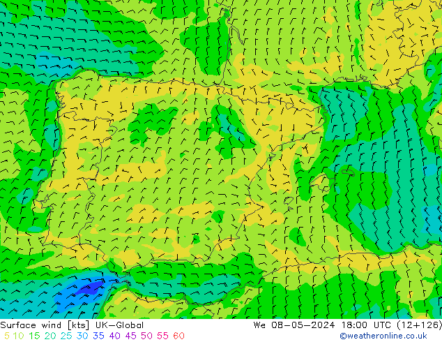 Rüzgar 10 m UK-Global Çar 08.05.2024 18 UTC