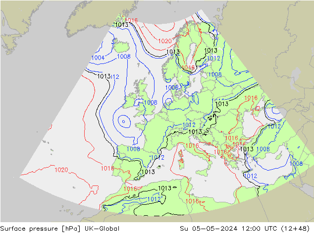 Surface pressure UK-Global Su 05.05.2024 12 UTC