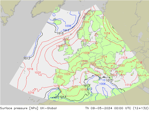 Presión superficial UK-Global jue 09.05.2024 00 UTC