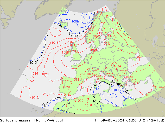 Surface pressure UK-Global Th 09.05.2024 06 UTC