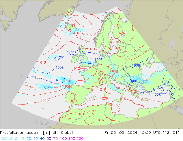 Precipitation accum. UK-Global Pá 03.05.2024 13 UTC