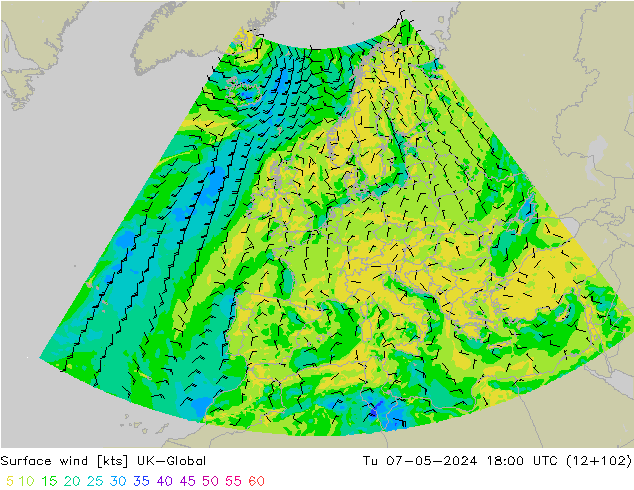 wiatr 10 m UK-Global wto. 07.05.2024 18 UTC