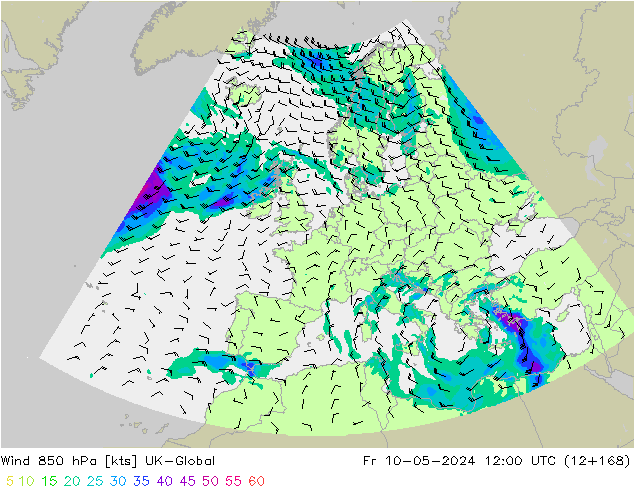 Wind 850 hPa UK-Global Pá 10.05.2024 12 UTC