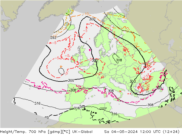 Height/Temp. 700 hPa UK-Global Sa 04.05.2024 12 UTC