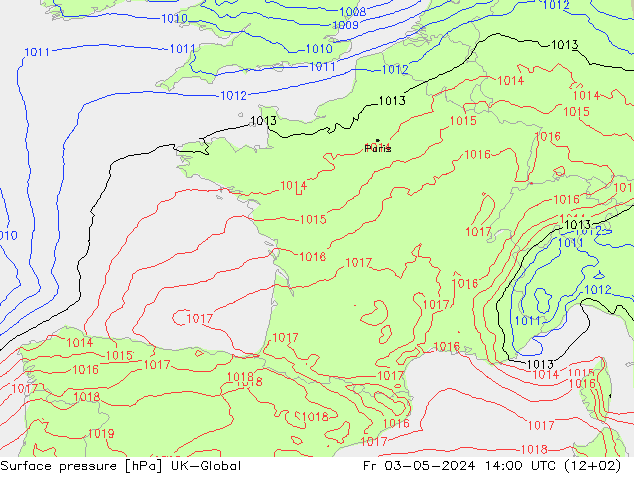 Surface pressure UK-Global Fr 03.05.2024 14 UTC