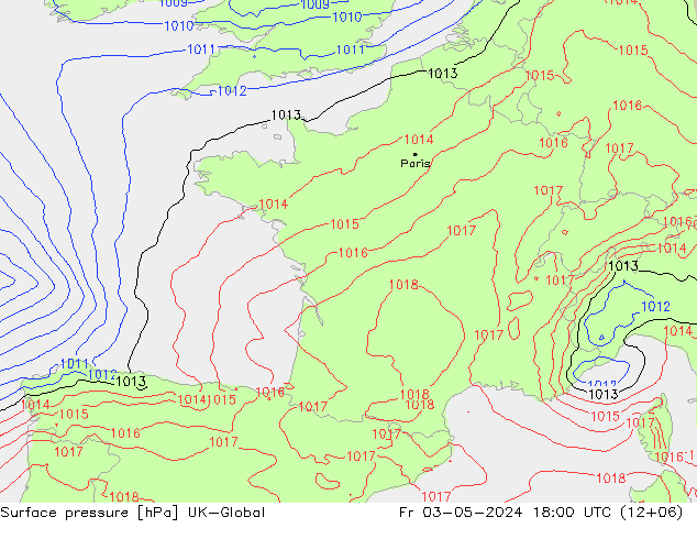 Atmosférický tlak UK-Global Pá 03.05.2024 18 UTC