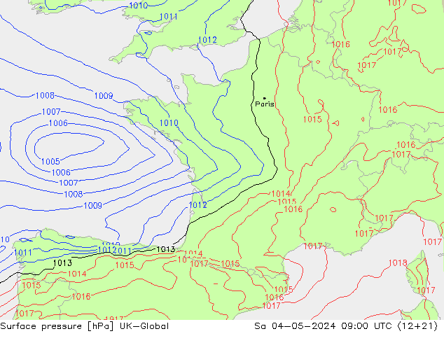 приземное давление UK-Global сб 04.05.2024 09 UTC