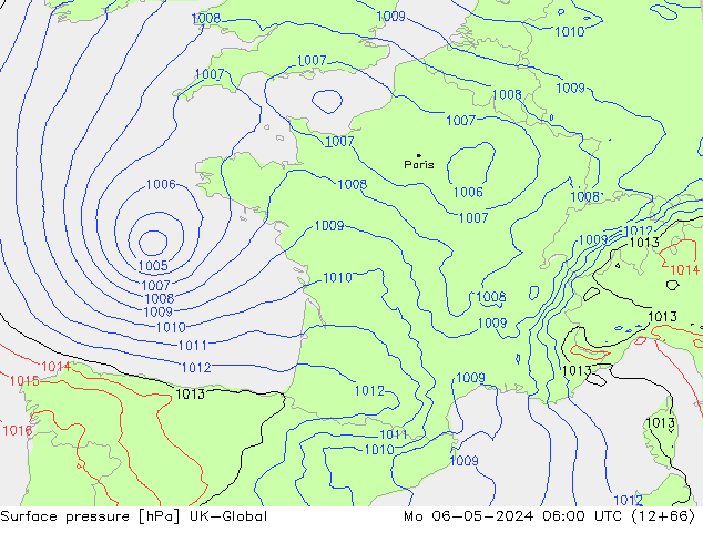 Surface pressure UK-Global Mo 06.05.2024 06 UTC
